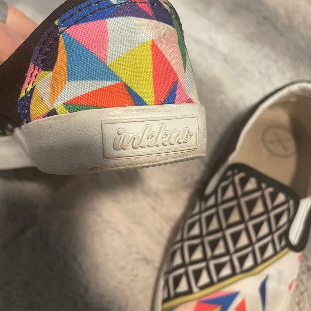 Inkkas Women’s Size 6 Slip-On Sneakers– Colorful Geometric & Black/White Pattern - Picture 3 of 4